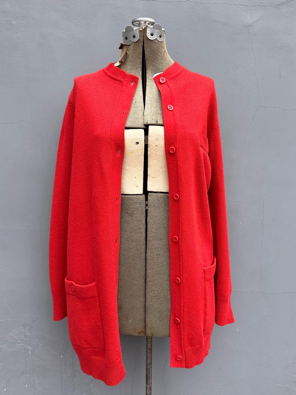 Vintage 1980s Sonia Rykiel Knits Red Wool Long Cardigan Coatigan Medium